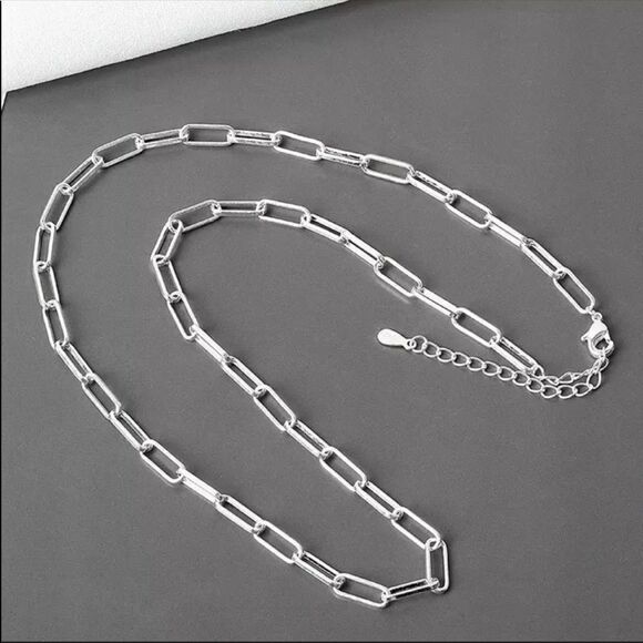 #18 ✨NEW Minimalistic 925 Sterling Silver Paperclip Chain Necklace - Picture 3 of 4
